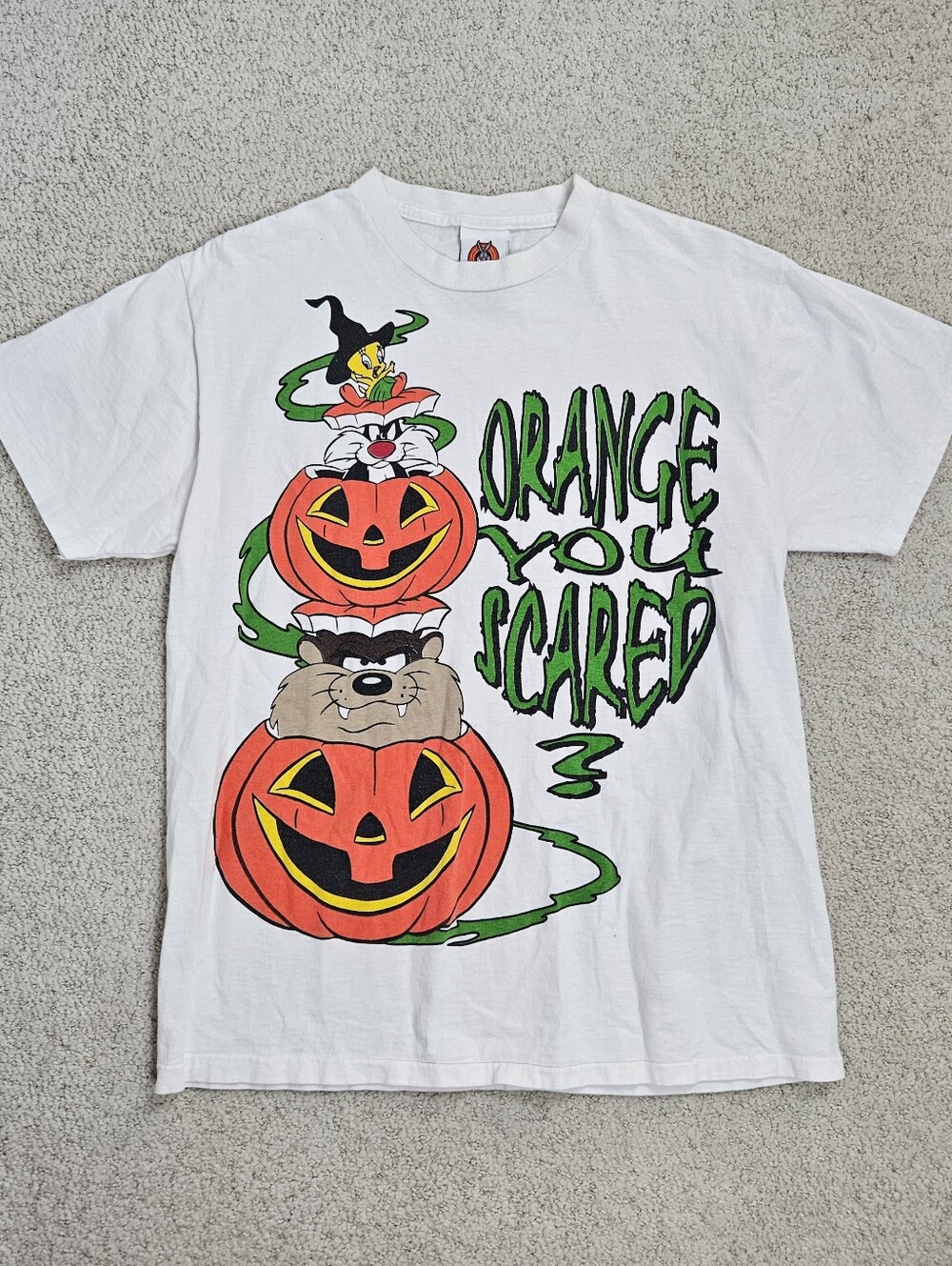 Warner Bros. White Halloween Tee - Orange You Scared Graphic